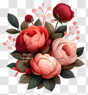 Happy Valentines Day - Romantic Red Pink Rose Bouquet Transparent PNG
