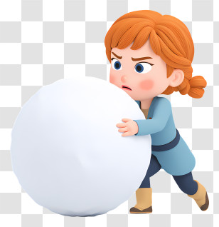 Frozen Anna Pushing Snowball - Young Girl Pushing Snowball Transparent PNG