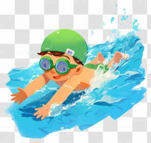Swimming Boy - Illustration Of A Swimming Child With Goggles Transparent PNG