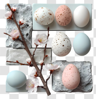 Easter Eggs - Pastel Easter Eggs With Cherry Blossoms Transparent PNG