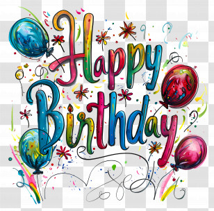 Happy Birthday - Happy Birthday Text With Balloons Transparent PNG