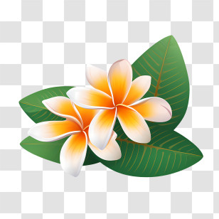 Plumeria Flower - Two Plumeria Flowers With Green Foliage Illustration Transparent PNG