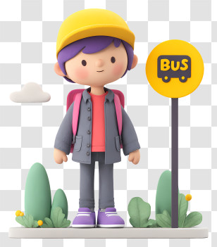 Student Waiting At Bus Stop - Cute Kid Waiting Bus Transparent PNG