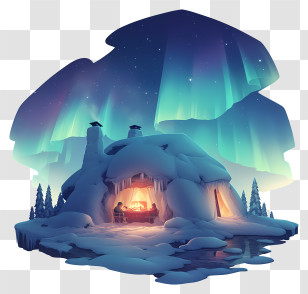 Aurora Over Igloo - Cozy Aurora Snow Cabin Transparent PNG