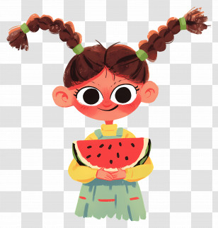Little Girl Holding Watermelon - Happy Girl Holding Watermelon Transparent PNG