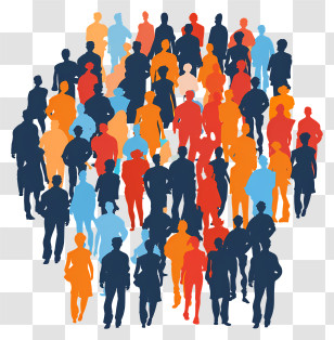 Crowd Standing Silhouette - Colorful Crowd Silhouette Illustrating Unity Transparent PNG