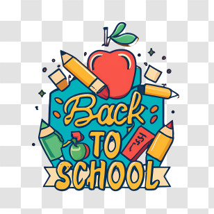 Back To School - Back To School Text With Apple And Pencils Transparent PNG