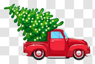 Truck Hauling Christmas Tree - Red Truck Carrying Christmas Tree Transparent PNG