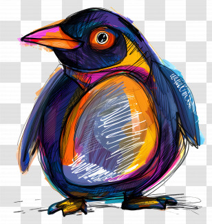 Penguin - Colorful Penguin Illustration In Sketch Style Transparent PNG