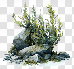 Seaweed - Seaweed Growing On Rocks Transparent PNG
