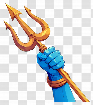 Trishul - Golden Trident With Blue Hand Illustration Transparent PNG