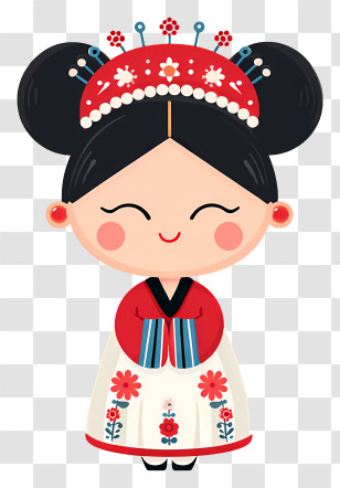 Cute Chibi Cartoon Girl - Cute Traditional Doll Character Transparent PNG