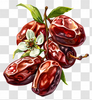 Dates Fruit - Red Jujube Fruits With Green Leaves Transparent PNG