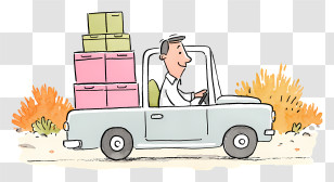 Driving Away From Home - Man Driving Truck With Boxes Transparent PNG