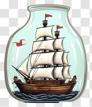 Sailing Ship In Bottle - Classic Ship In A Bottle Illustration For Nautical Decor Transparent PNG
