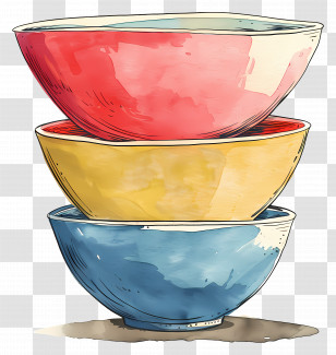 Bowls - Stack Of Colorful Ceramic Bowls Transparent PNG