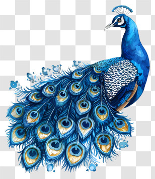 Blue Peacock - Blue Peacock With Intricate Feathers Transparent PNG