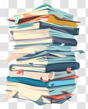 Stack Of Papers - Tall Stack Of Various Books Transparent PNG