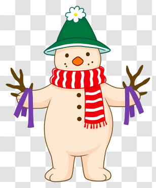 Christmas Snowman - Snowman With Hat And Scarf Transparent PNG