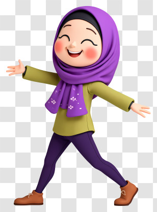 Muslim Woman Doing Exercise - Purple‑Hijab Cheerful Girl Walking Transparent PNG