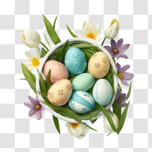 Dyed Easter Eggs
 - Festive Easter Egg Basket With Flowers Transparent PNG