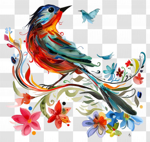 Bird Day - Colorful Bird With Floral Accents Transparent PNG