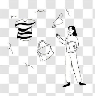 Cartoon - Woman Shopping For Clothes And Accessories Transparent PNG
