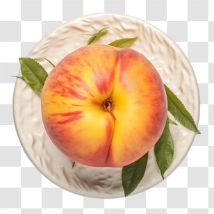 Peach - Fresh Peach On Decorative Plate Transparent PNG