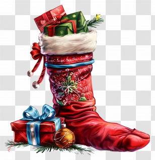 Christmas Sock - Christmas Stocking With Gifts Transparent PNG
