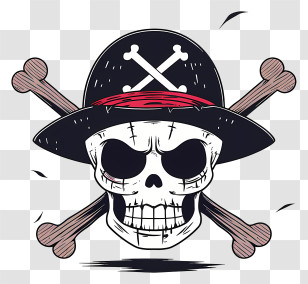 One Piece Jolly Roger - Pirate Skull And Crossbones With Black Hat Logo Transparent PNG
