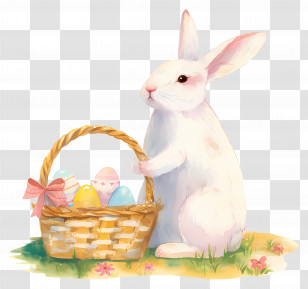Watercolor Easter Bunny - Easter Bunny With Basket Of Eggs Transparent PNG