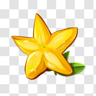 Starfruit - Yellow Star Fruit Illustration With Leaves Transparent PNG