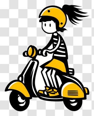 Cartoon Girl On Scooter - Girl Riding Yellow Scooter Transparent PNG