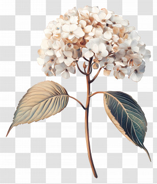 Dried Hydrangeas - White Hydrangea With Green Leaves Illustration Transparent PNG