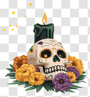 Day Of The Dead Candles - Decorative Sugar Skull Altar Illustration Transparent PNG