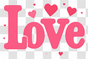 Love - Romantic Love Text With Pink Hearts Transparent PNG