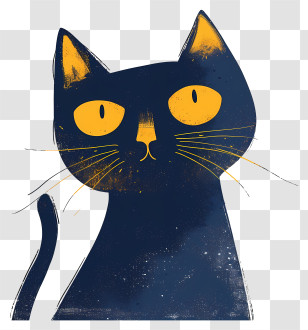 Minimalist Cat - Stylized Black Cat Illustration With Yellow Eyes Transparent PNG
