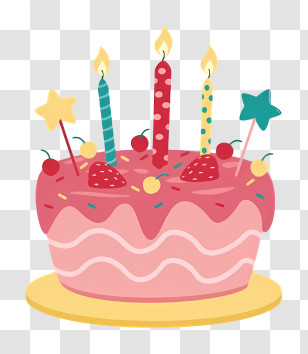 Birthday Cake - Birthday Cake With Colorful Candles And Decorations Transparent PNG