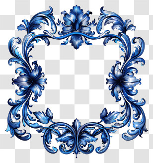 Blue Frame - Blue Ornate Floral Frame Illustration Transparent PNG