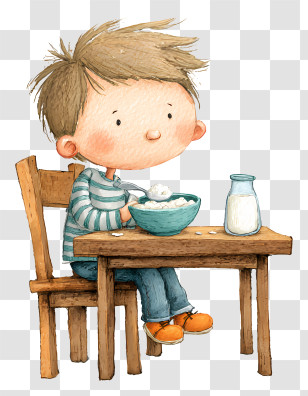 Toddler Boy Eating Milk Porridge - Boy Enjoying Breakfast In Cute Cartoon Style Transparent PNG