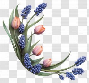 Muscari Corner - Tulips And Blue Flowers Transparent PNG