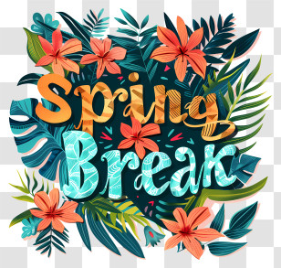 Spring Break - Spring Break Text With Flowers Transparent PNG