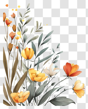 Hello Spring - Hand-Painted Yellow Flower Illustration Transparent PNG