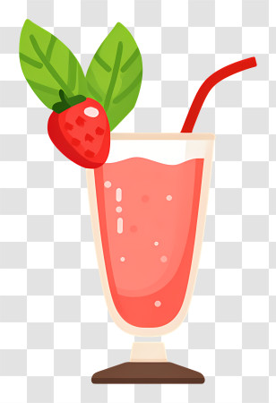 Smoothies Icon - Strawberry Drink With Straw And Leaves Transparent PNG