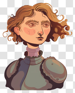 Cartoon Portrait - Armored Person With Curly Hair Transparent PNG