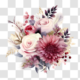 Wedding Floral Invitation Design - Elegant Flower Bouquet With Roses And Chrysanthemums Transparent PNG