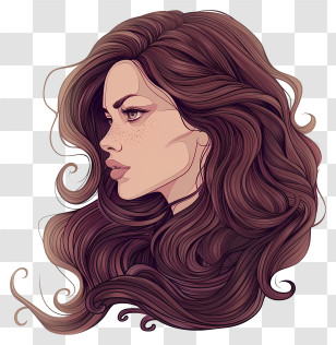 Cartoon Girl - Illustrated Female Portrait With Long Hair Transparent PNG