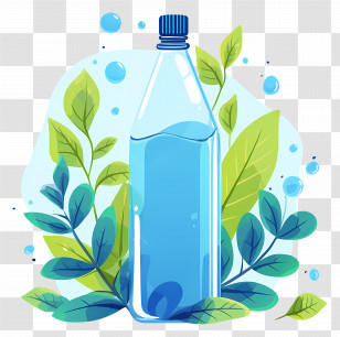 Mineral Spring Water - Eco-friendly Water Bottle With Leaves Transparent PNG