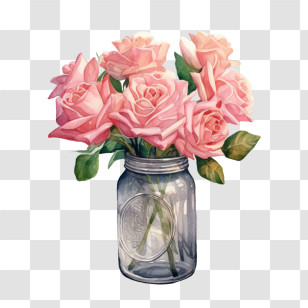 Ping Rose
 - Delicate Pink Roses In Glass Jar Watercolor Art Transparent PNG