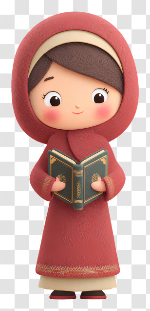 Muslim Girl Holding Quran - Cute Girl In Red Dress Reading A Book Transparent PNG